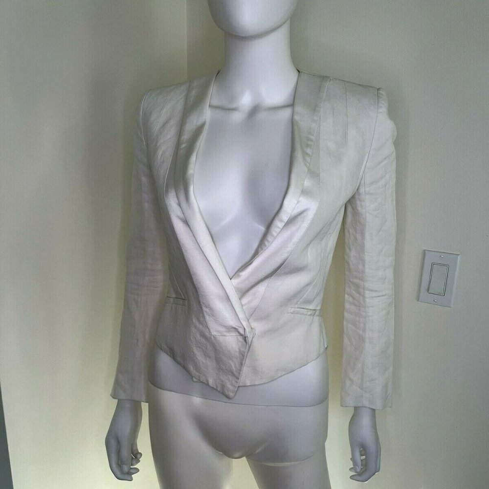 Haider Ackermann White Linen Crop Tuxedo Blazer Jacket